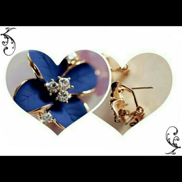 Satin Blue Flower Statement Earrings - Picture 4 of 6